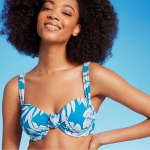 Shade & Shore Blue / White Floral Underwire Adjustable Strap Bikini Top Size 36B